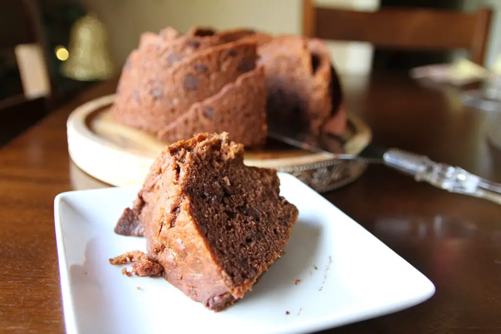 Delicious and moist chocolate chip Bundt cake for family dinners.
