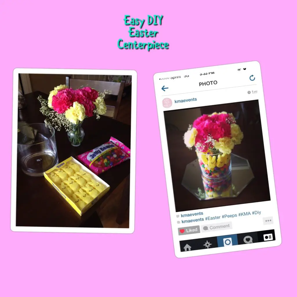 Peeps Easter Centerpiece is so cute and easy to make! It is the perfect DIY to decorate your table!
