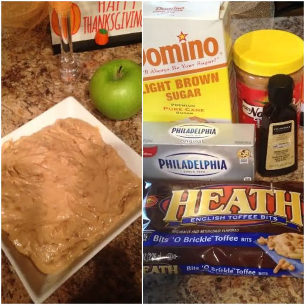 The ingredients required to make toffee peanut butter dip are at your reach.