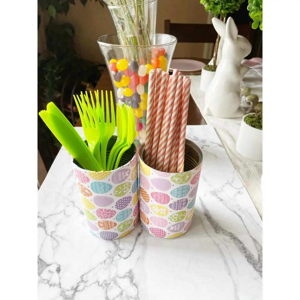 create fun celebrations for your family by making your own tin silverware holder. Use this holder to organize your easter table