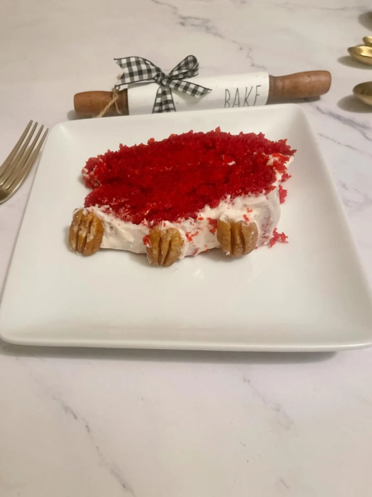 red velvet cake slice with cream cheese frosting 